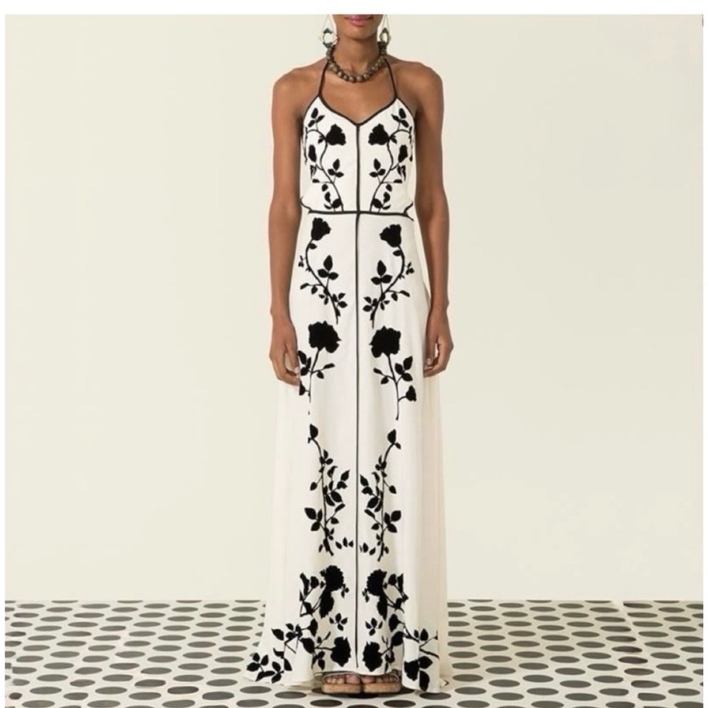 FARM RIO • Floral Halter Tie-Back Maxi Dress • Medium